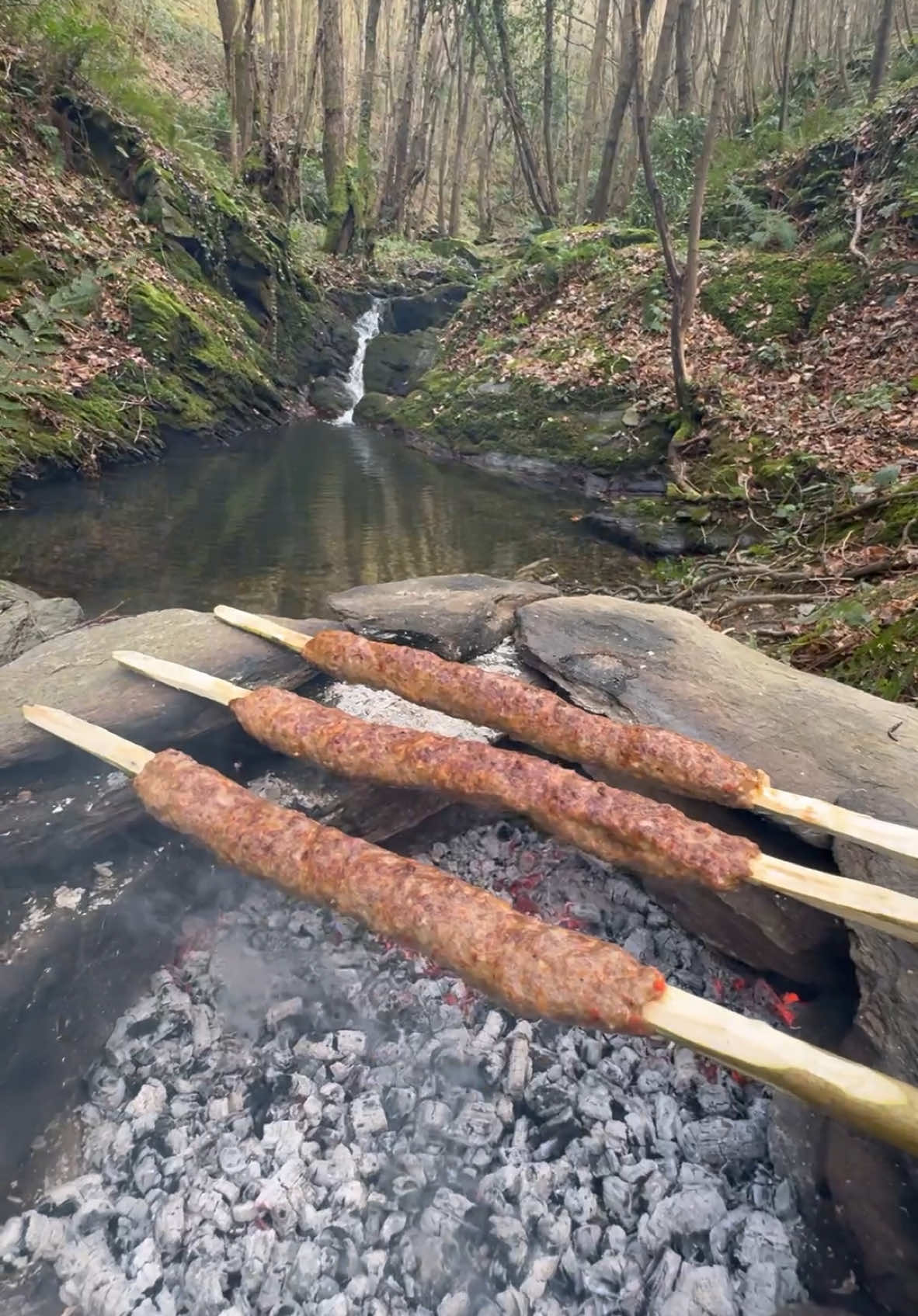 Beef Kebab in the Forest 😍🔥 #beef #steak #kebab #gyo #cooking #asmrcooking #outdoorcooking 