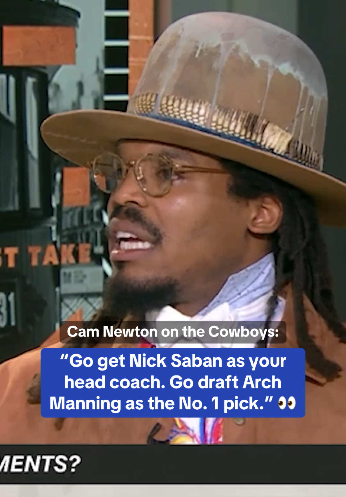 #CamNewton proposes that the #Cowboys are tanking the season to go after #ArchManning, and suggests they hire #NickSaban as head coach 😯 #NFL #Dallas