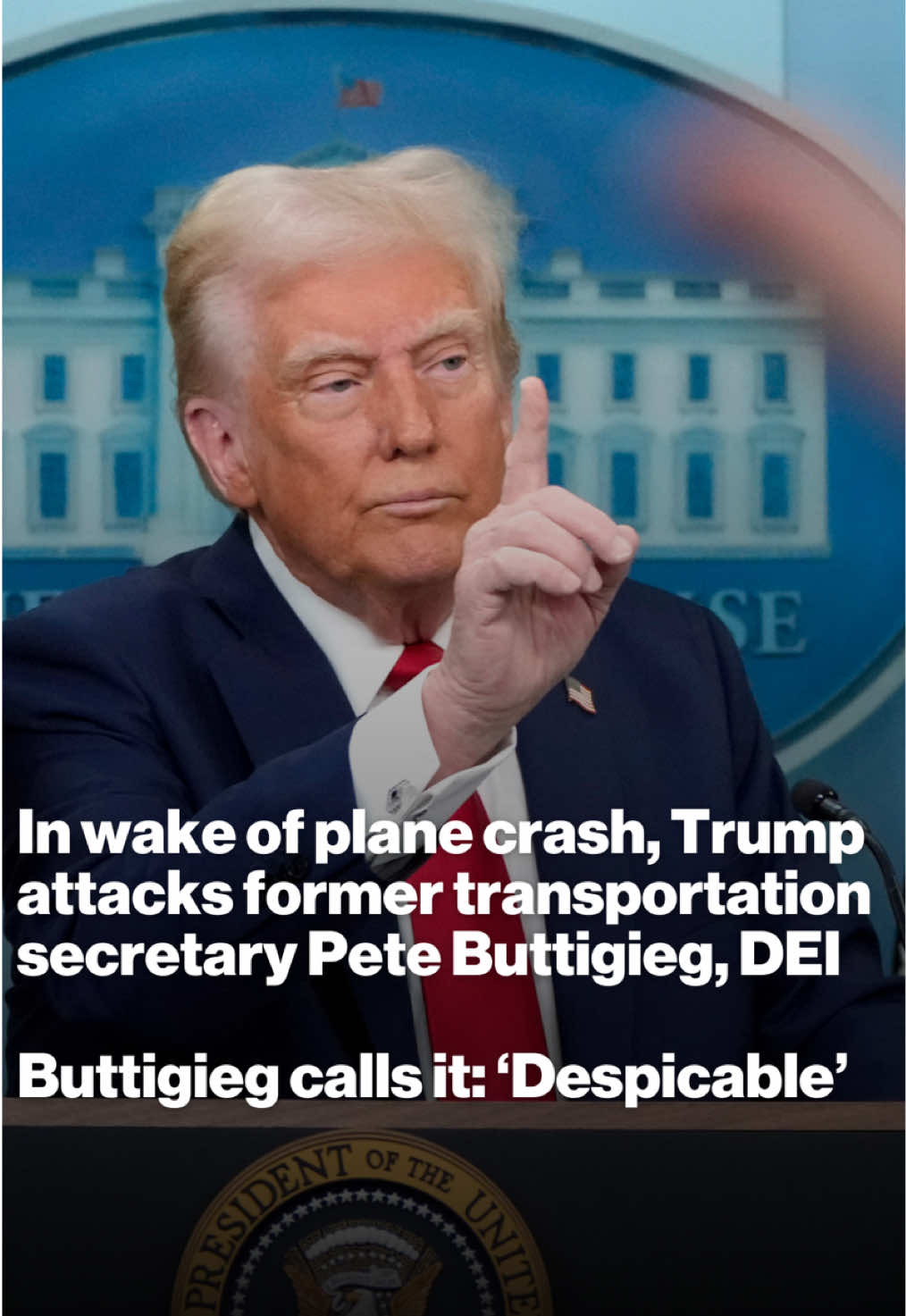 During his press briefing on the D.C. plane crash, Pres. Trump went on the offensive against diversity, equity and inclusion (DEI) and former Department of Transportation secretary Pete Buttigieg.  Buttigieg, who served under the Biden administration, called it “despicable” and said Trump should “explain what he will do to prevent this from happening again.” ABC News’ Selina Wang reports. 