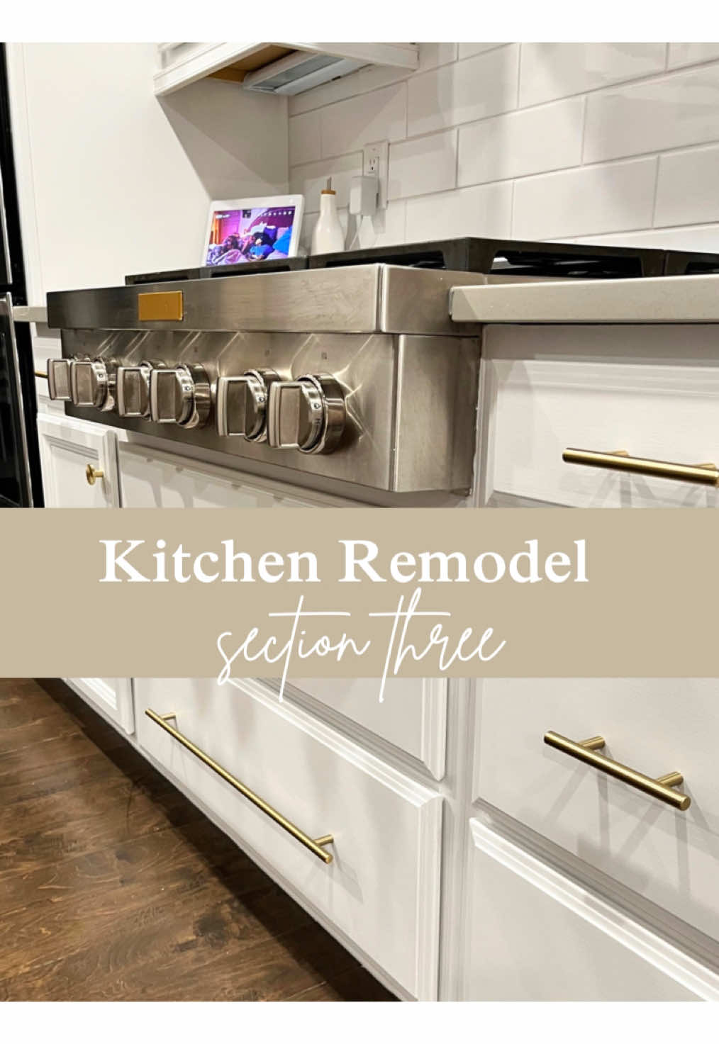 Finally wrapped up the kitchen cabinets and backsplash, and I couldn’t be happier with how it turned out! I love the clean, fresh look—now I can layer in some decor to bring it all together. One of my favorite details is the gold hardware; I mixed three different styles of pulls and knobs to add a little character without feeling too matchy-matchy. I hate loud noises and messes so, I have to say, demo is not my calling 😂 I’ll happily paint, install, and obsess over hardware choices, but ripping things apart? No thanks. Luckily, my husband was an all star and did most of this section for me! I extra appreciated his help because I know he passionately dislikes DIY projects lol There are just a few more things to tackle on the kitchen! A new faucet, lights and a gold touch to the applicants 😊 #DIYKitchen #KitchenReno #WhiteKitchen #KitchenInspo #HomeProjects #KitchenDecor #ModernKitchen #DIYHome #KitchenTransformation #GoldHardware #NeutralHome #KitchenGoals #HomeImprovement #BeforeAndAfter #CleanAesthetic 