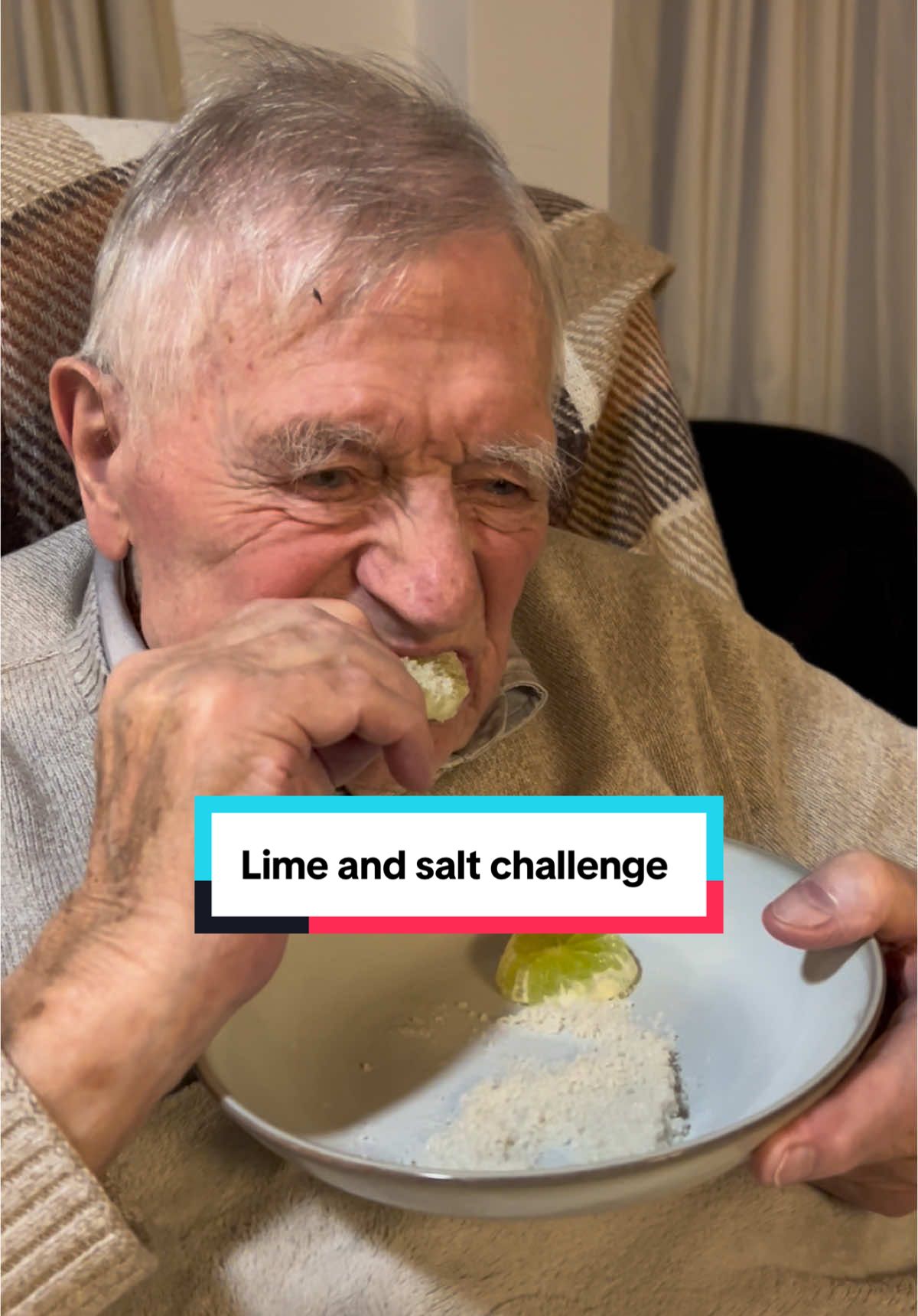 Grandad Joe did the lime and salt taste test 😅 #limeandsalt #tastetest #grandpa #reaction 