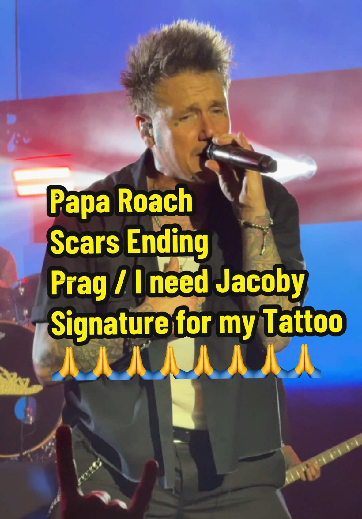 Scars Ending 🔥 Papa Roach 🔥 Prag 2025🔥I Need Jacobys Signature for my Tattoo 🙏🔥🙏@paparoach @jacoby shaddix #paparoach #jacobyshaddix #concerts #help #riseofpaparoach #viralditiktok #fyp #prag #likе #following #tik_tok #tattoo 