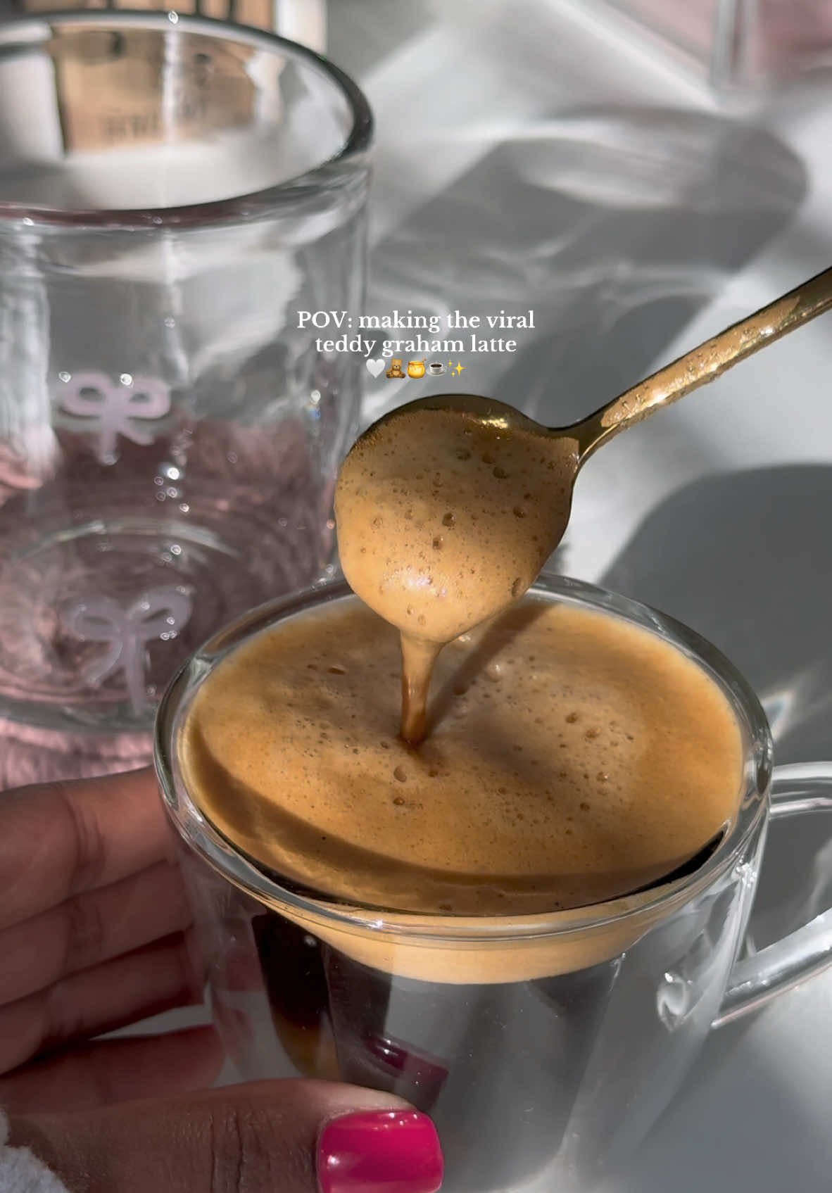 Make a teddy graham latte w/me 🧸🍯 you guys did not see that spill 🥲 #teddygrahamlatte #teddygraham #latte #nespresso #doubleespressodolce #aestheticcoffee #icedlatte #icedcoffee #asmr #asmrcoffeemaking #coffeeasmr #foryou #trendy 