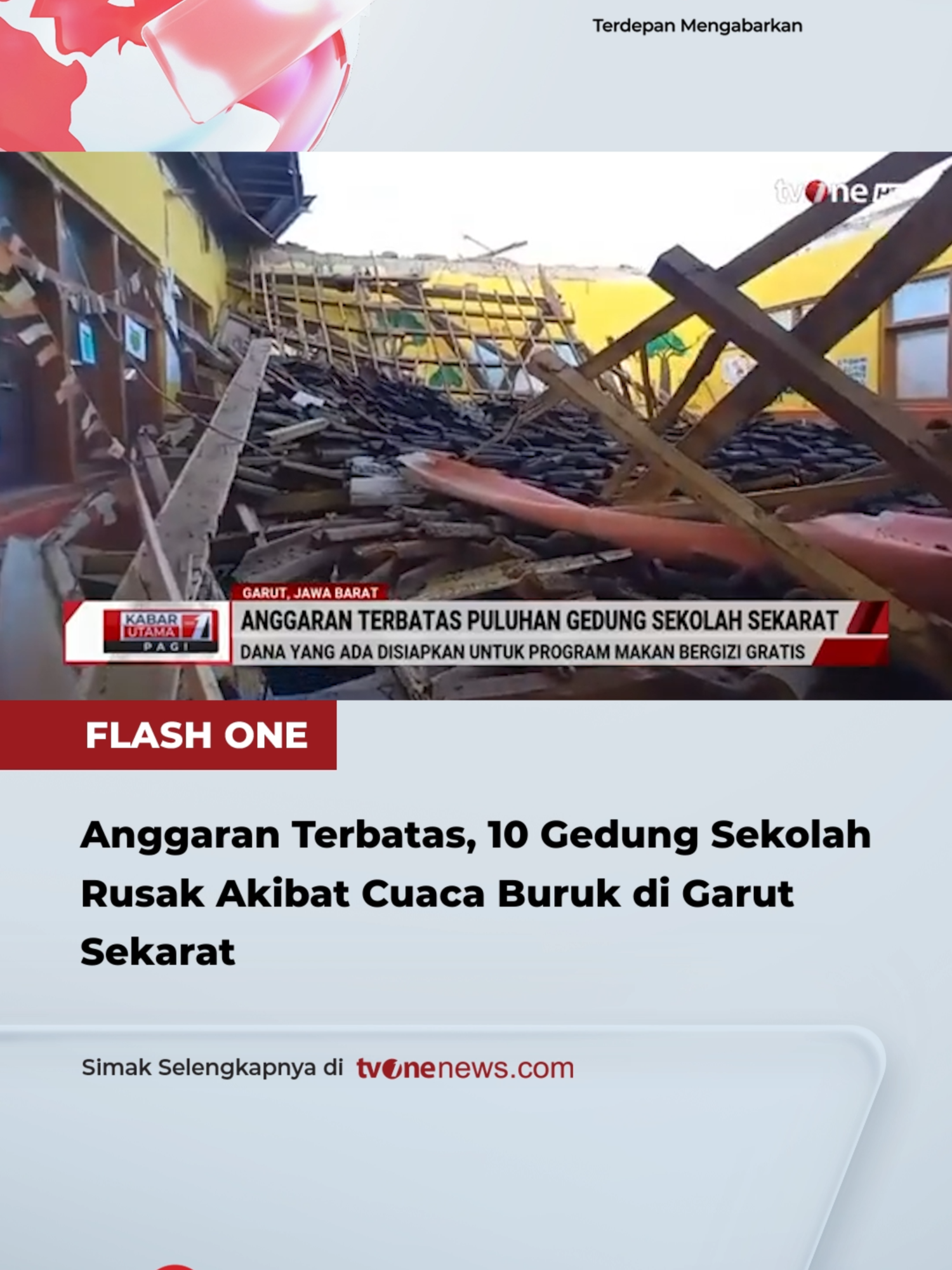 Sebanyak 10 bangunan sekolah dasar (SD) dan madrasah di Garut, Jawa Barat, mengalami kerusakan parah akibat cuaca buruk. Pemerintah daerah kesulitan untuk segera melakukan perbaikan karena keterbatasan anggaran yang tersedia. Meskipun anggaran terbatas, pemerintah daerah berkomitmen untuk melakukan perbaikan guna memastikan kegiatan belajar mengajar dapat berlangsung dengan aman. Pendidikan tetap menjadi prioritas utama meski kondisi yang dihadapi cukup sulit. Sekretaris Daerah Kabupaten Garut, Nurdin Yana, menjelaskan bahwa banyak ruang kelas yang rusak parah, bahkan ada yang roboh total. Pemerintah daerah akan berupaya sebaik mungkin untuk menangani perbaikan sekolah-sekolah yang terdampak. Simak selengkapnya di https://sulkurl.com/k84 #SoftNews_Sosial #FlashOne #CariBeritaditvOne #Garut #Sekolah