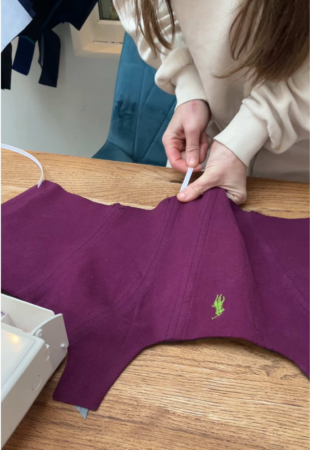 Upcycling my dads old Ralph Lauren shirt into a corset I can wear 🥰✂️ #upcyclingclothing #upcycledclothing #upcycledfashion #upcycledshirt #diycorset #corsettop #sewingproject #fyp 