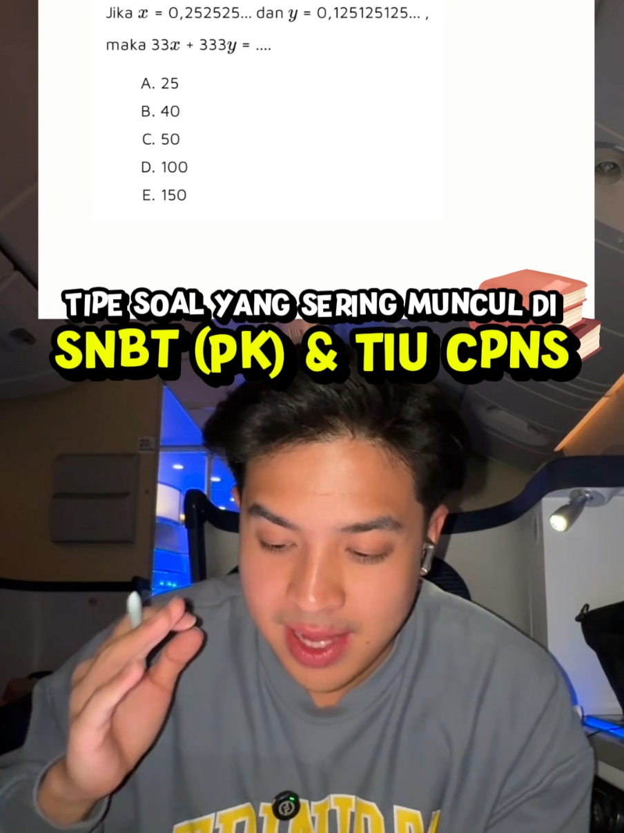 Lagi mau naik pesawat, ditanyain soal matematika. Yaudah kerjain di pesawat wkwkw seruuu!! Ini soal yang sering keluar di SNBT dan CPNS!! Harus bisaaa kerjain! Semoga bermanfaat! Yang mau join kelas intensif snbt gas daftar di link yaah!!