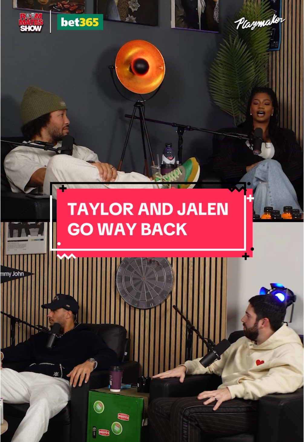 Over 10 years ago, Taylor left a comment on Jalen’s picture asking to interview him. Look at them now 👏 #roommatesshow #joshhart #jalenbrunson #taylorrooks 