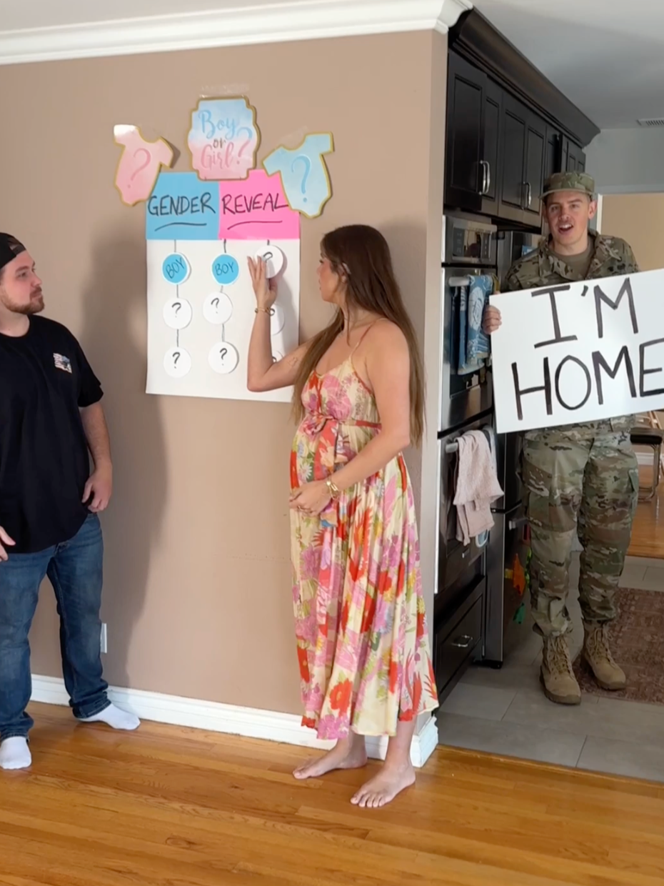 Soldier returns home to cheating wife at Gender Reveal party 🥹 #pregnant #couplegoals #proposal #surprise #couple #blessed