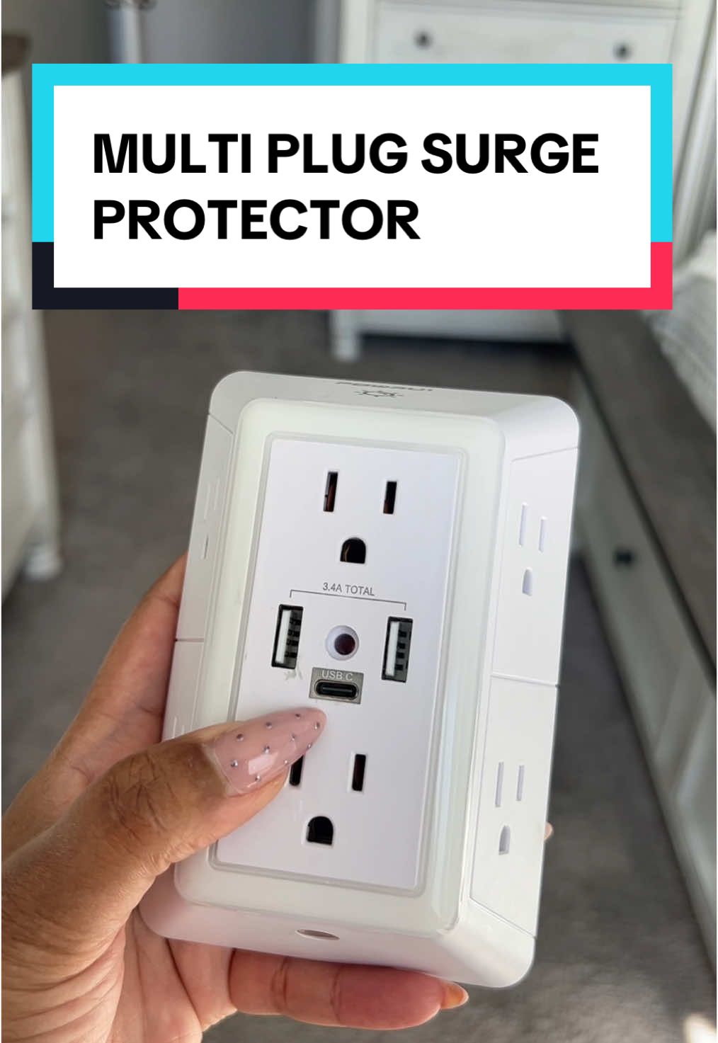 If you have multiple devices or you’re tired of your plugs hanging on by a thread, you’ll enjoy this surge protector. #surgeprotector #plug #outlet #usb #usbc #phonecharger 