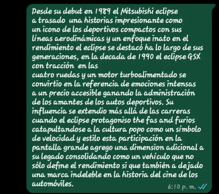 Desde su debut en 1989 el Mitsubishi eclipse a trasado  una historias impresionante como un icono de los deportivos compactos con sus líneas aerodinámicas y un enfoque inato en el rendimiento el eclipse GSX con tracción  en las cuatro ruedas y un motor turboalimentado se convirtio en la referencia de emociones intensas a un precio accesible ganando la administración de los amantes de los autos deportivos. Su influencia se extendio más allá de las carreras cuando el eclipse protagoniso the fas and furios catapultandose a la cultura popo como un símbolo de velocidad y estilo esta participación en la pantalla grande agrego una dimension adicional a su legado consolidando como un vehículo que no sólo define el rendimiento si que también a dejado una marca indeleble en la historia del cine de los automóviles. #fyyyyyyyyy #foryoupag #fyp 