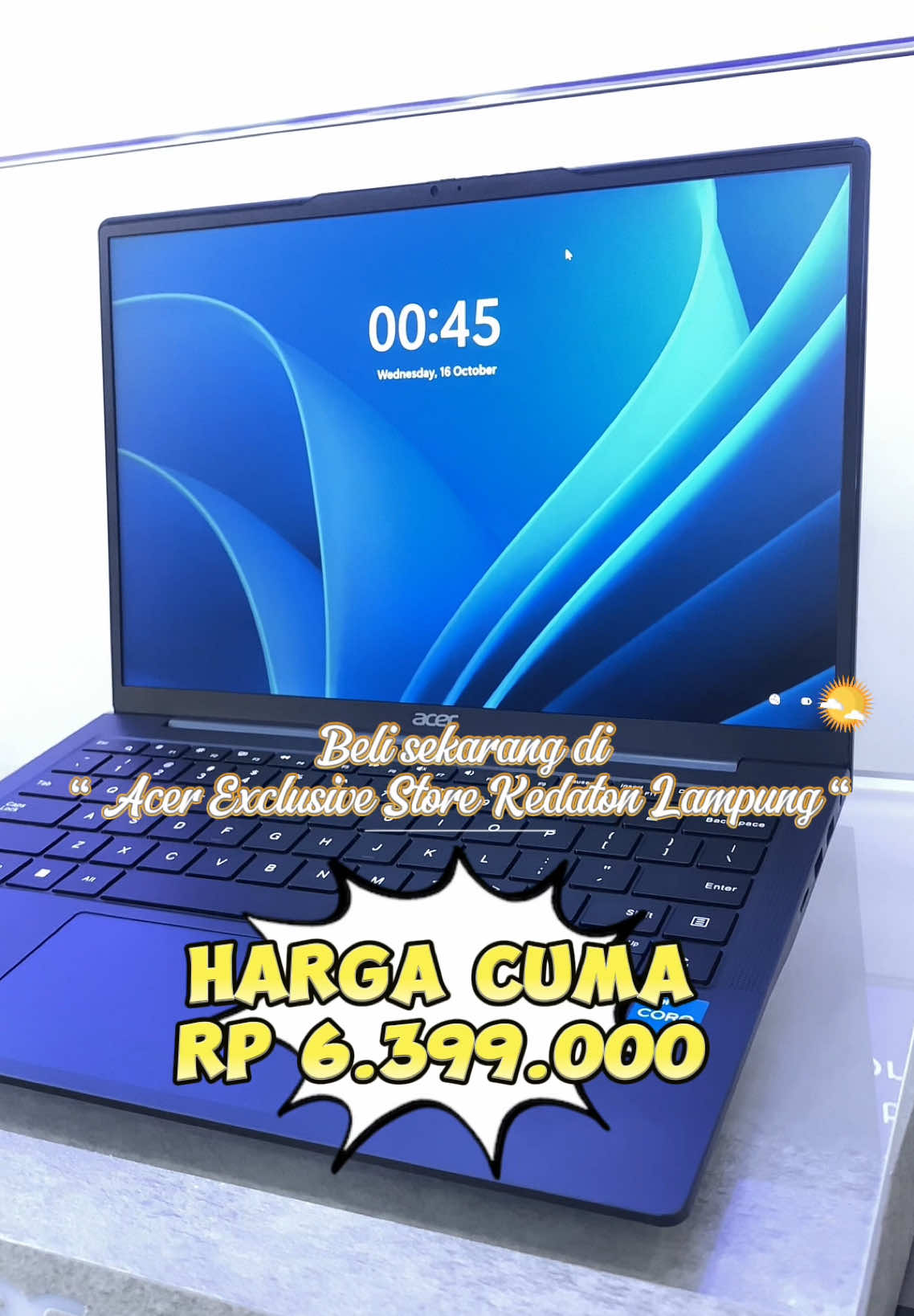 Acer Aspire Lite 3BID Spesifikasi : * Processor : Intel®Core™ i3-1215U * Display : 14.0″ WUXGA IPS 1920, Acer ComfyViewTM LED-backlit TFT LCD * Graphics : Intel® UHD Graphics * Memory : 8 GB DDR4 * Storage : 512GB SSD NVMe * Port : Ports : 3x USB 3.2 Gen 1, 1x USB Type-C (Full Function : DC-In, Charge, Data, Display), 1x HDMI® port 2.0 with HDCP support, 1x Micro SD, 1x Audio Combo Jack * Camera : Camera FHD Camera MISC 2M FHD Camera * Wireless : Intel® Wireless Wi-Fi 5 AC, 802.11a/b/g/n/ac wireless LAN * Battery : 45.6 Wh 6000mAh 7.6 V 2-cell Li-ion battery pack * Free : Acer Carrying Bag * OS : Windows 11 Home + OHS 2021 * Garansi Resmi ACER Indonesia 1 Tahun  * Harga Rp 6.399.000 Ready Stok di Acer Exclusive Store Lampung 📍Jl Teuku Umar No.37 Kedaton, Bandar Lampung #AspireLite #AcerAspire #AcerExclusiveStoreLampung