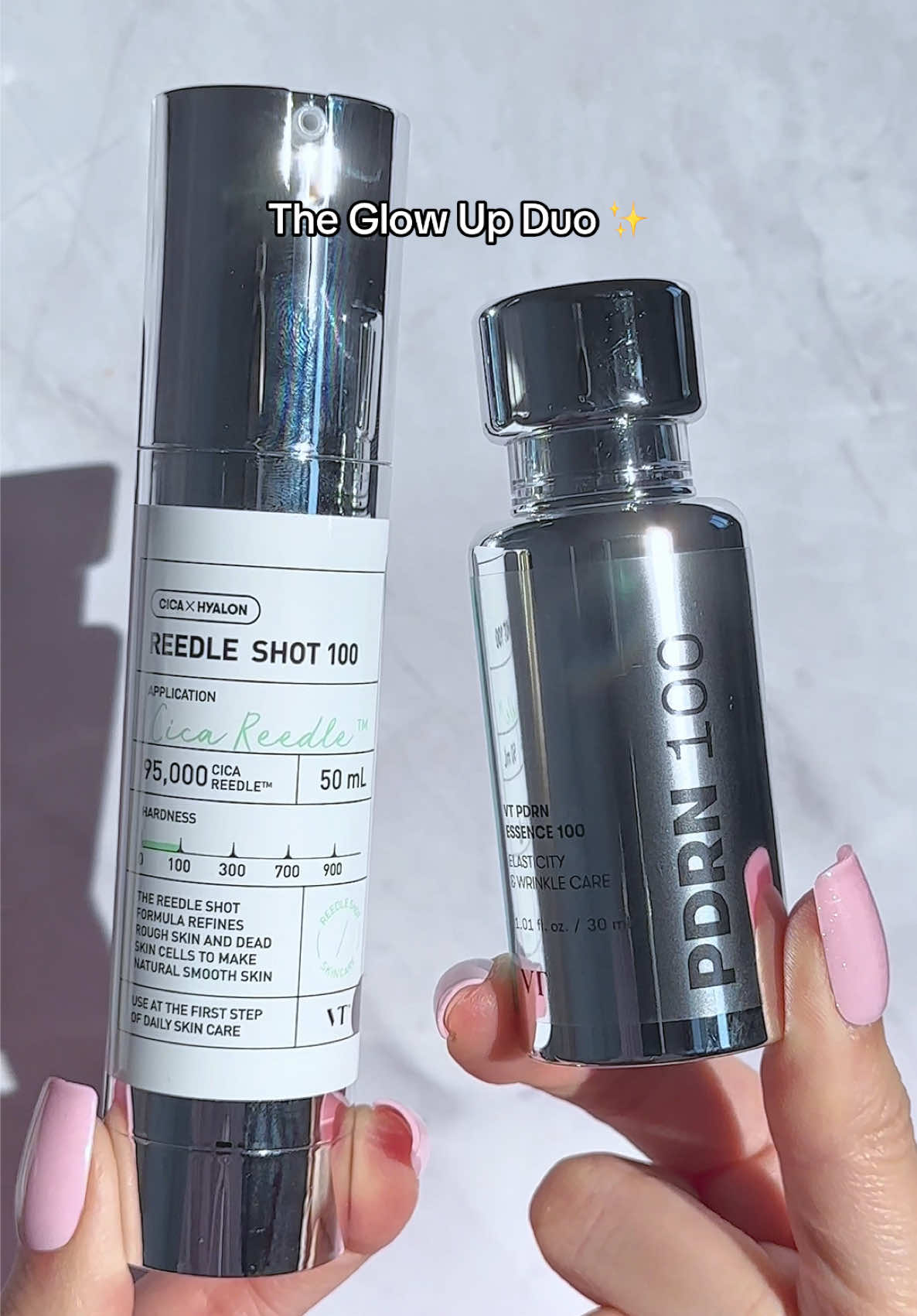 Double up that Glow ✨ @VT Cosmetics US *gifted VT Cosmetics Absorb better, Glow better Set: ✨ Reedle Shot 100  • for Blackheads & Whiteheads • Effortless Exfoliation for Smooth Skin • Improves the look of Skin Texture & Softness • Targeted Care for Blemishes ✨ PDRN Essence 100  • vegan formula with PDRN from Wild Ginseng Extract • Highly concentrated essence for deep hydration • Vegan PDRN, Squalane, Panthenol, Allantoin #vtcosmetics #reedleshot #needlefreeskincare #skinbooster #glassskin #microneedling #exosomeshot #kbeauty #koreanskincare #stepzero #pdrn #veganpdrn #pdrnserum #serum #kbeautyserum #GlowUp #dewyskin #skinrepair #februaryfinds #spotlightfinds #ValentinesDay #tiktokshoploveatfirstfind  #loveatfirstfind