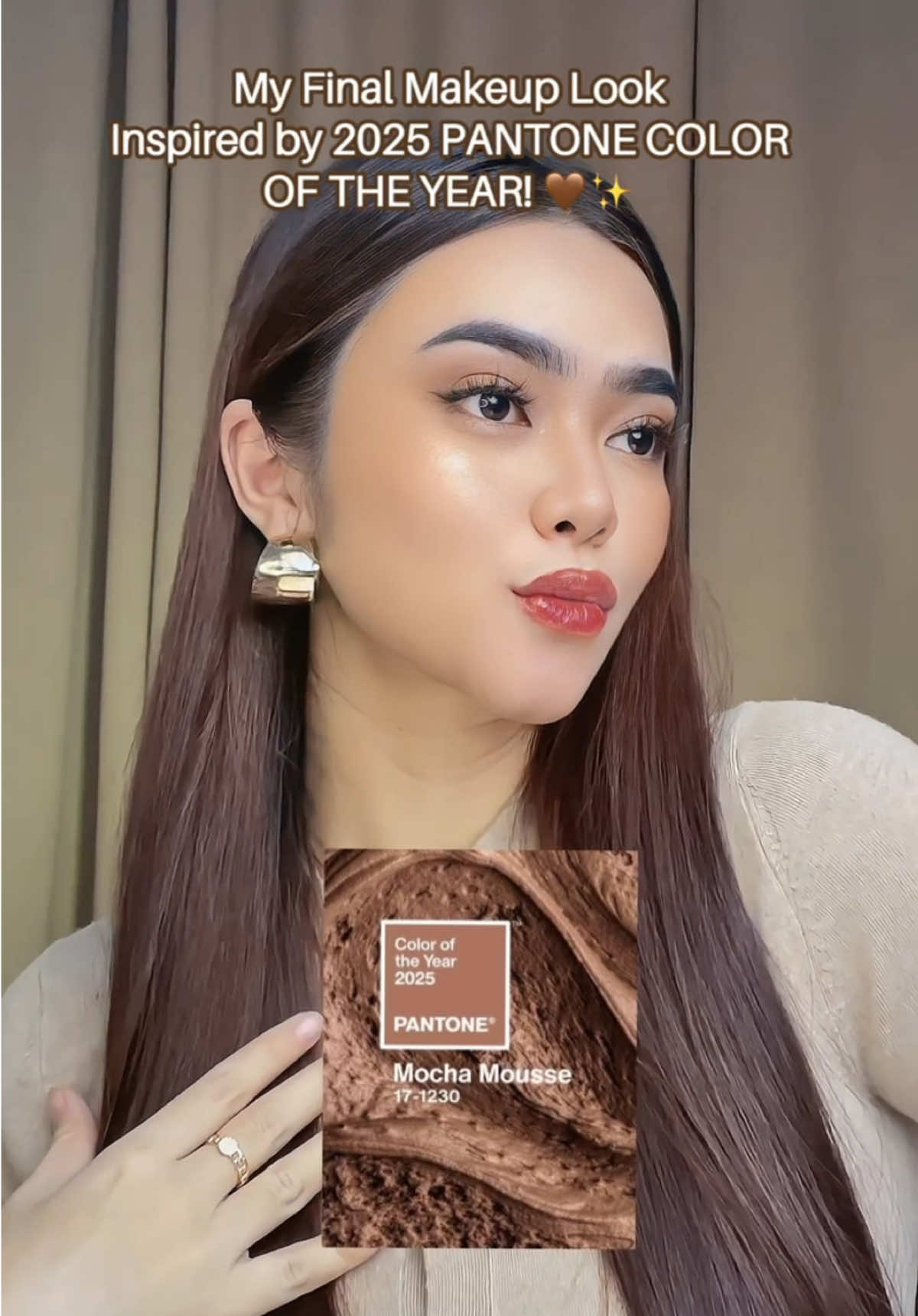 Here's the final my makeup look inspired by pantone color of the year using lip tint of the year!🤎✨ #Wardah #WardahLipTint #LipTintLokal #LipTintViral #WardahMoistDewTint 