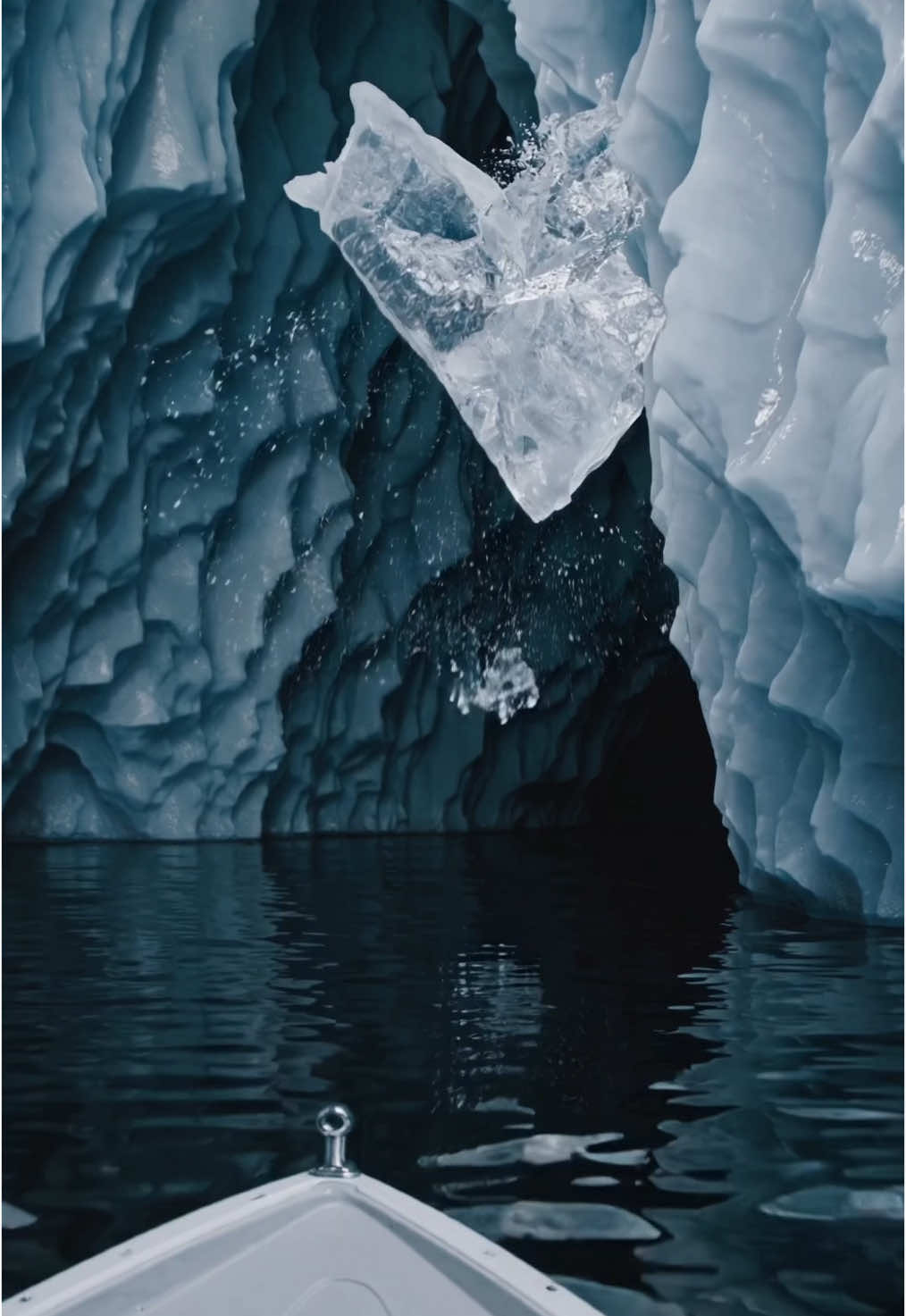 A giant piece of ice fell off in the cave #iceberg #ice #ship #glacier #tiktokviral 