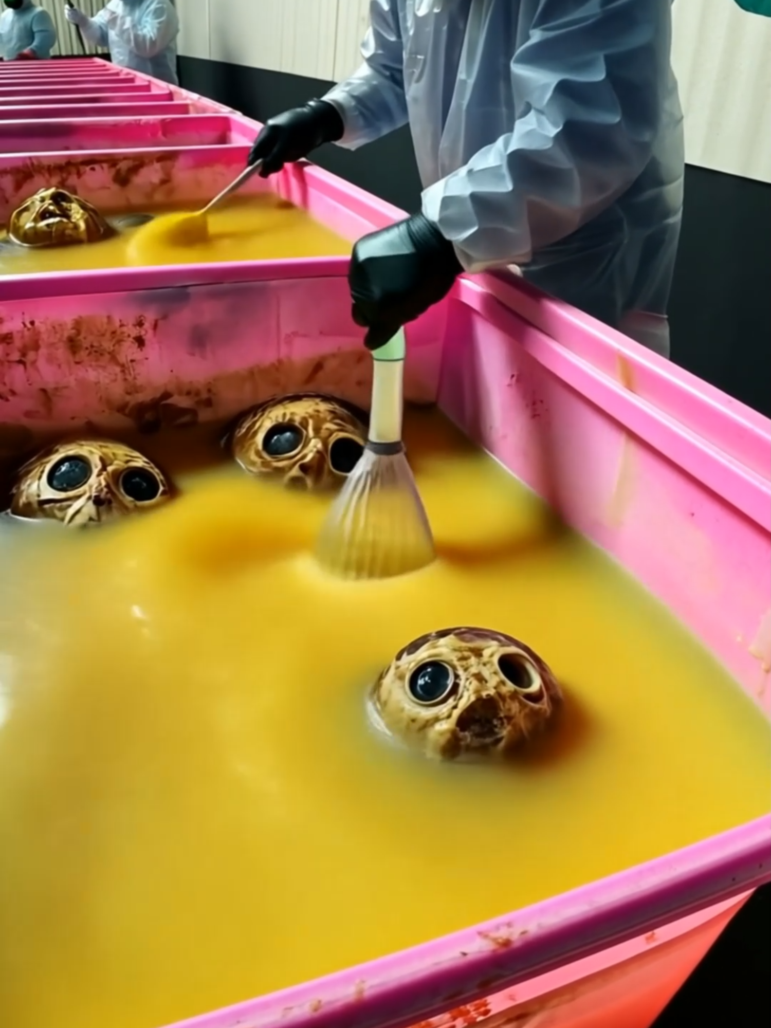 Monster Soup is Served… at Area 51 🍵👽 #Area51 Inside a top-secret lab, scientists are brewing a special kind of soup—but not the kind you’d want to taste. These alien-like creatures float in a thick, yellowish liquid, their oversized eyes blinking as if they sense what’s coming. 👁️👁️ Is this a new experiment gone wrong, or were they meant to be here all along? The scientist leans in, carefully selecting… what exactly? Would you dare take a sip? 😳 #SecretLab #MonsterSoup #horrortok #Soup
