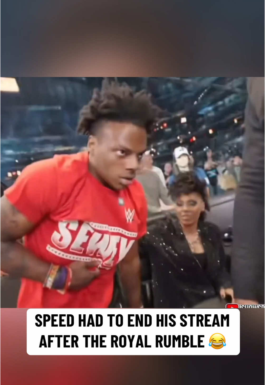 Speed’s reaction after getting speared by Bron Breakker 😭 (via @IShowSpeed) #WWE #speed #wrestling