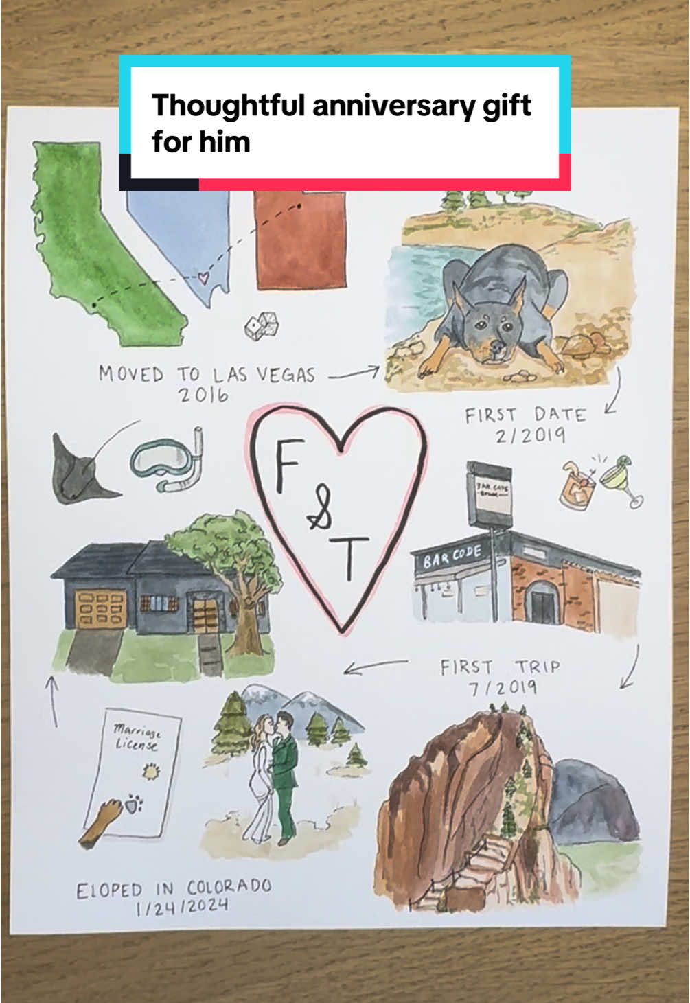 Did you know that your dog can be your witness at a wedding in Colorado? This anniversary gift had so many fun elements but I really loved featuring their doggy and his paw print on the marriage license! #anniversarygift #anniversarygiftideas #firstanniversary #uniquegiftideas 