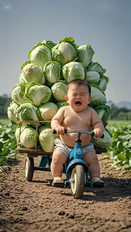 Baby Farmer's Heavy Load: Cabbage Mission Gone Emotional #BabyFarmer #CabbageHaul #TooHeavy #AdorableMoment #FarmLife #ComedyGold #CutestRide