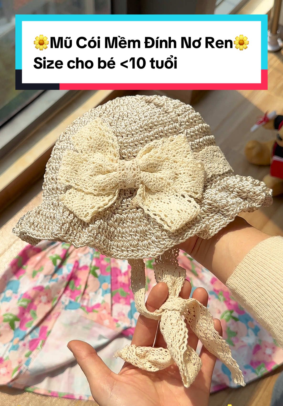 🌼Mũ Cói Mềm Đính Nơ Ren🌼 Size cho bé dưới 10 tuổi nhé ạ #TikTokShop #muchobe #muxinhchobe 