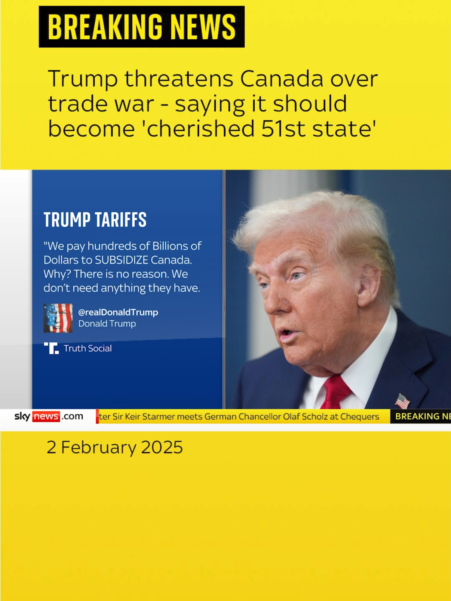 #President #DonaldTrump has again threatened #Canada in the #tradewar, repeating that the neighbouring country should become 