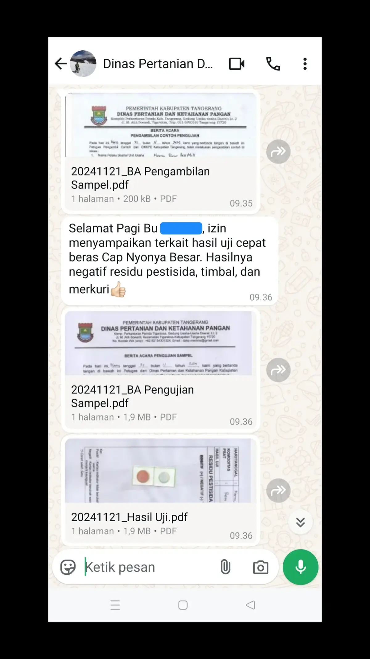 Hasil uji Beras NYONYA BESAR yang di lakukan Dinas pertanian dan ketahanan pangan kabupaten Tangerang, hasilnya : Negatif residu pestisida, Negatif timbal, Negatif merkuri. Beras sehat dan aman 🥰👍🏻 #pabrikberas #gudangberas #penggilinganpadi #penyosohanberas #agenberas #beras #padi #berasindonesia #tokoberas #supplierberas #bandarberas #pengusahaberas #jualberas #berashalal #berasmedium #beraspremium #berassuper #berasmahal #berasmurah #berasviral #berasbalap #gabahbalap #berashotel #berasrestoran #beraspesantren #hotel #restoran #restaurant #petani #petanimuda #indonesia #fyp #foryourpage #berascapnyonyabesar #pasarindukcipinang 