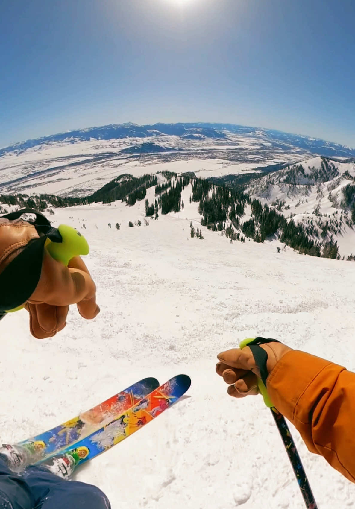 Clear skies and sunshine down Rendezvous Bowl @Jackson Hole on the “Get Rad” HotShot @J skis - 3/9/24 #ski #skiing #skitok #gopro #gopromax #jacksonhole 
