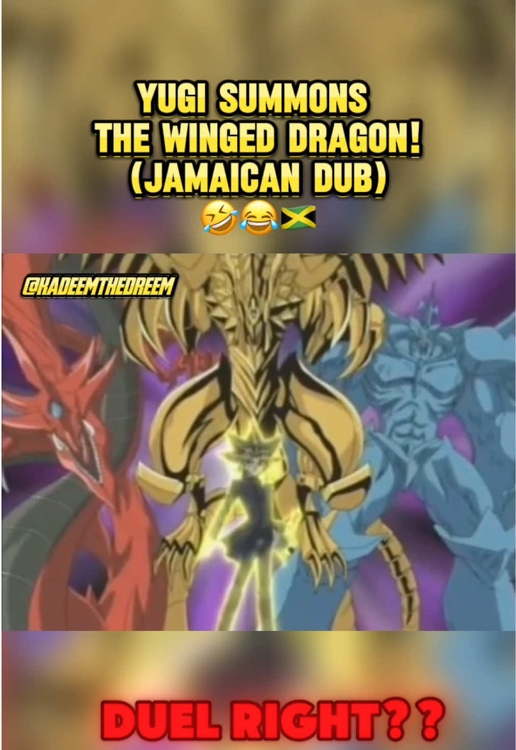 “THE WINGED DRAGON OF JAH!!” 😂🤣🇯🇲🔥 And with this clip I’ve now summoned all the Egyptian god cards! I appreciate all the love for the Yugioh clips forreal .. I’m gonna stop teasing yall too 😂🙌🏾💯 the next time you see me post a Yugioh clip it’ll be to tell yall that the first episode is out! 😎 so stay tuned!  #kadeemthedreem #urbansama #voiceactor #jamaicandubz #jamaicanparody #yugioh #yugiohgx #yugiohcommunity #egyptiangodcards #anime #animefan #animecommunity#yugi #joeywheeler #kaiba 