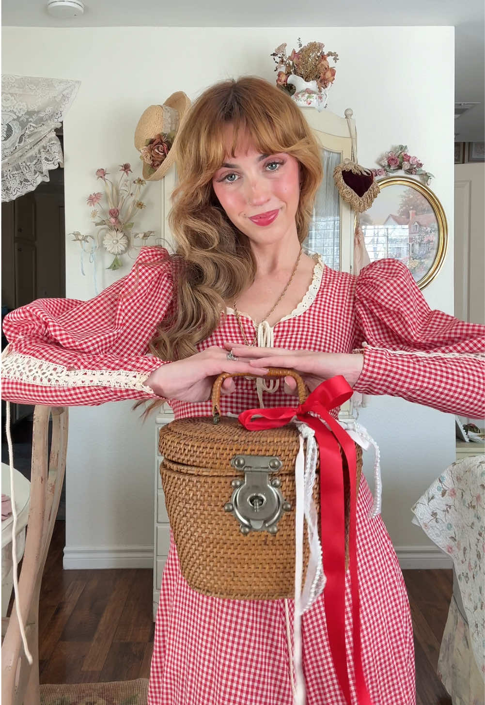 My prized possession, this vintage gunne sax I got for about $10 at the thrift store 💋🤍!!!! #girlythings #vintage #thriftedfashion #ValentinesDay #hyperfeminineaesthetic #gunnesax #gingham #1970saesthetic #14daysofvalentines #shabbychic 