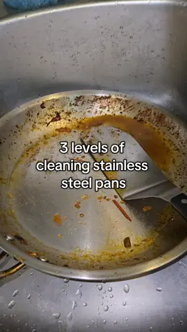 3 levels of cleaning stainless steel pans
