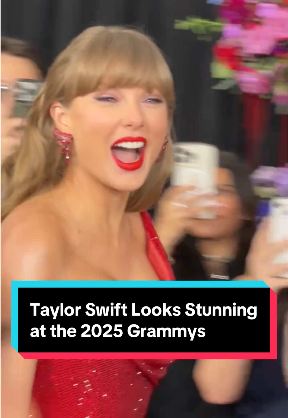 #TaylorSwift is GLOWING at the #Grammys. This year, she showed up wearing a *stunning* red dress and we are fully obsessed. ❤️ #Grammys2025 #SwiftTok 