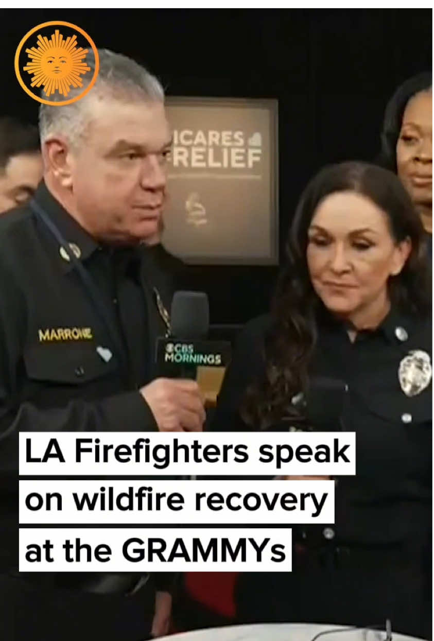 Los Angeles County firefighters talked to @GayleKing on the #GRAMMYs red carpet to highlight the ongoing wildfire crisis, emphasizing resilience and the importance of community support: 