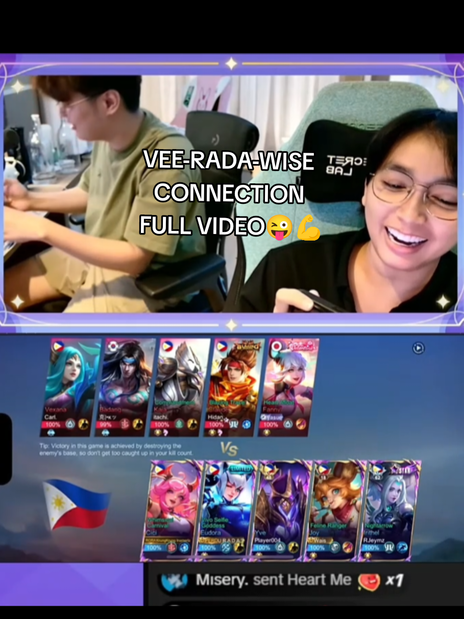 VEE-RADA-WISE CONNECTION FULL VIDEO😜💪 #MLBB #wise #urada #ohmyv33nus #uradatiktok  #MobileLegendsBangBang #MLBBSkinGifts #MLBBShiningPH #mlbbcreatorbase #wisegaming #uradaofficial @URADA @Ohmyv33nus @Wise @MLBB Creator Base 