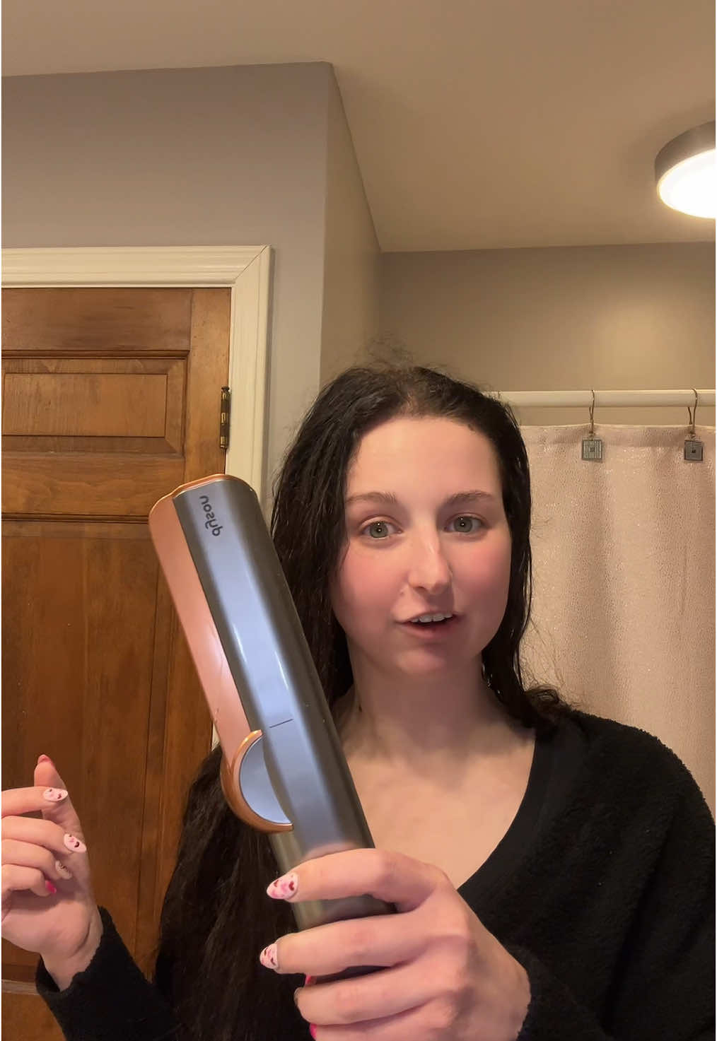 Trying the Dyson air strait on my damp hair!! 👏😍 @Dyson USA #dysonairstraight #dyson #fyp #wettodryhair #bedtimeroutine 