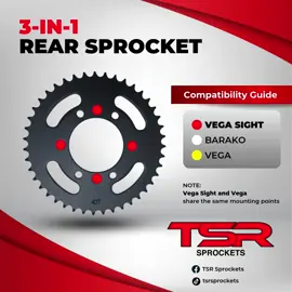 TSR 3-in-1 Sprocket: Sprocket na swak para sa iba't-ibang motor! 🏍️🔧  Compatible sa: 🛵VEGA 115  🛵VEGA FORCE  🛵VEGA FORCE FI  🛵VEGA SIGHT  🛵FURY 6 HOLES  🛵 BARAKO  #tsrsprocket #sprocketforall #vega115 #vegaforcecompany #vegasnights #FURY #motorcycleparts #UpgradeYourRide #motorcyclelife #RideSmooth #sprocketpartner #motorcyclegear #RideInStyle #perfectfit #motorcyclecommunity #tsrparts