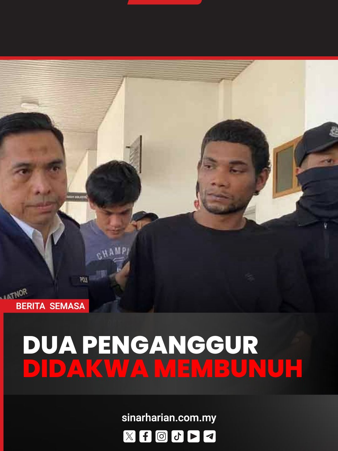 Dua penganggur didakwa bunuh warga emas, anak angkat Dua penganggur dihadapkan ke Mahkamah Majistret Alor Setar pada Isnin atas tuduhan membunuh warga emas dan anak angkatnya dalam satu kejadian di Jalan Kota Tanah berhampiran Tongkang Yard, Alor Setar, pada bulan lalu, lapor wartawan Sinar Harian,Nurul Hidayah Hamid. Mereka didakwa mengikut Seksyen 302 Kanun Keseksaan yang memperuntukkan hukuman mati. Muzik: Elevate dari www.bensound.com #SinarHarian #BeritaSemasa #mahkamah #kesbunuh #AlorSetar