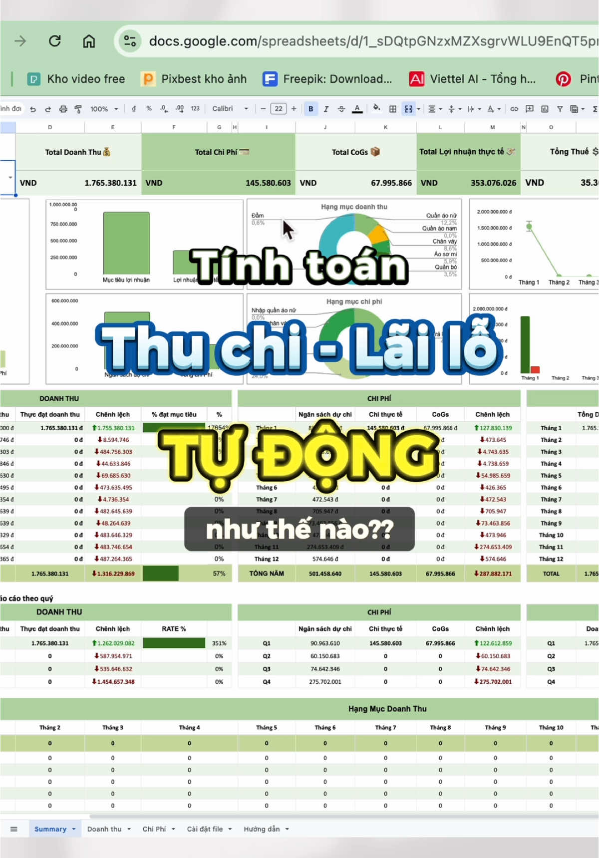 Mẫu file báo cáo thu chi, lãi lỗ chi tiết cho các cửa hàng và doanh nghiệp nhỏ #templatetienich #googlesheets #fileggsheet #template #dashboard #business 