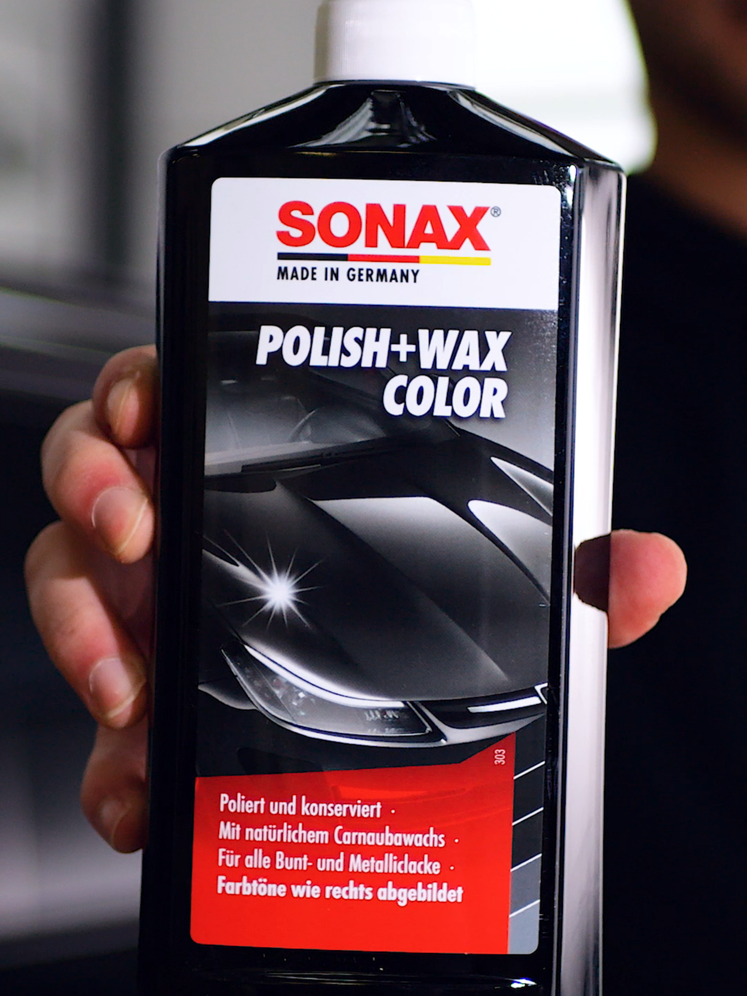 Here you can find the instructions ⤵️ SONAX Polish+Wax Color polish for your car care 🚘✨ 1️⃣ Wash the vehicle, e.g. with SONAX Gloss Shampoo 2️⃣ Shake Polish+Wax Color bottle before use, apply evenly and thinly to the paintwork surface using a SONAX P-Ball or SONAX Application Sponge and polish immediately, exerting slight pressure. Always treat complete sections (e. g., bonnet, roof) in one go. 3️⃣ Let dry briefly and wipe with SONAX Microfibre Cloth Exterior – done! ⚠️NOTE ⚠️ The product should not be used on glass, unpainted plastic and rubber parts or hot surfaces! #sonax #wearesonax #carcare #carcareproducts #polish #carpolishing #carpolish