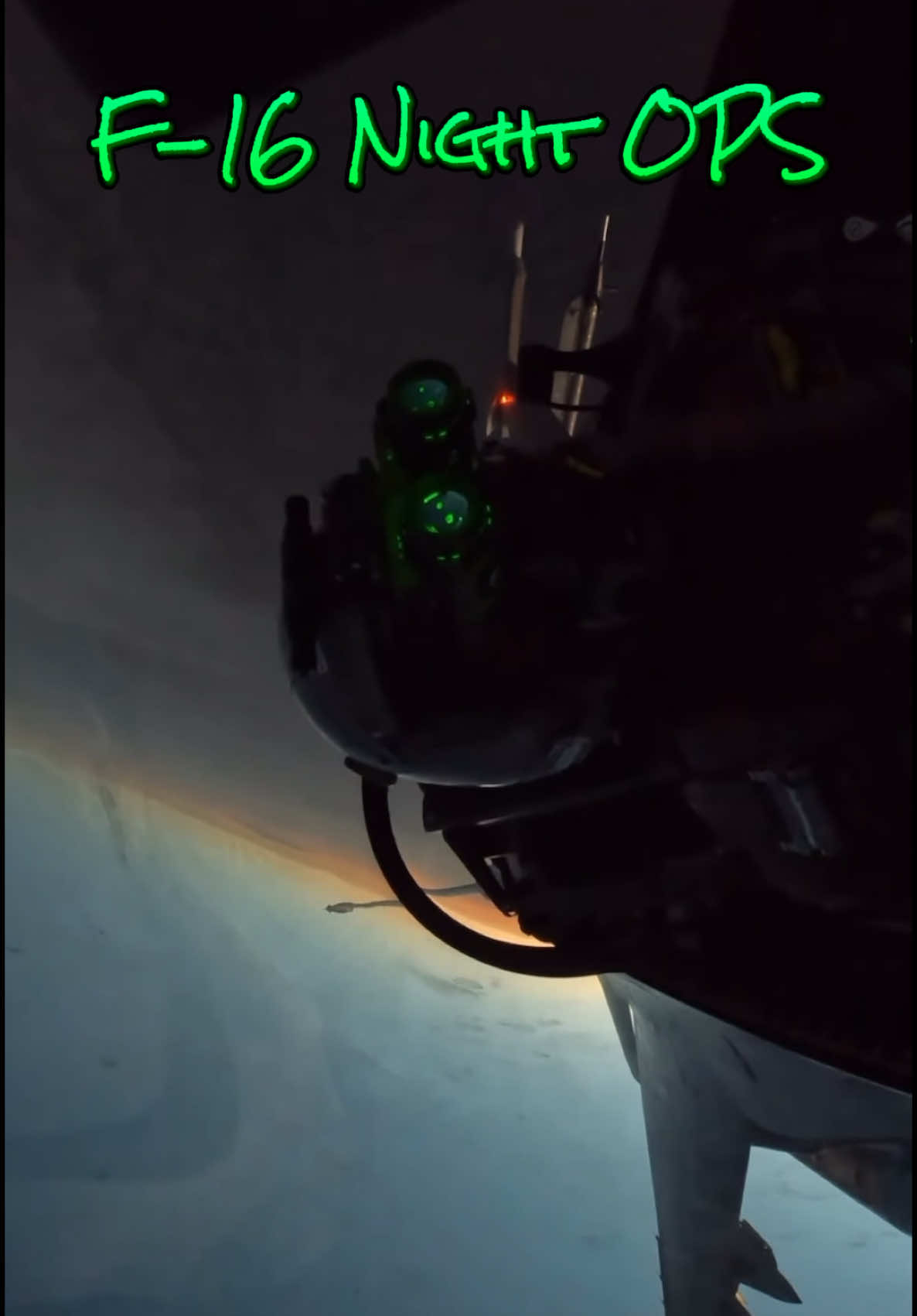 NVG sortie in the Viper 🌌#f16 #nvg             🎥: FMWJFIHS, Alex Johnson, Andrew Kubinski on YT #usairforce #fighterjet #fighterpilot #military #aviation #pilot #nightvision #dogfight #aerialrefueling #viper #miltok #america #afrotc #usafa #commision #bcourse #prem #sortie #fyp 