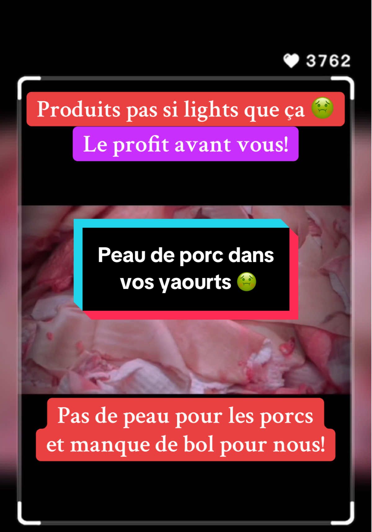 Découvrez la composition de la majorité des produits laitiers.  La peau de cochon est utilisée dans une grande partie de ses ces produits. #cochon #santé #alimentation #lait 