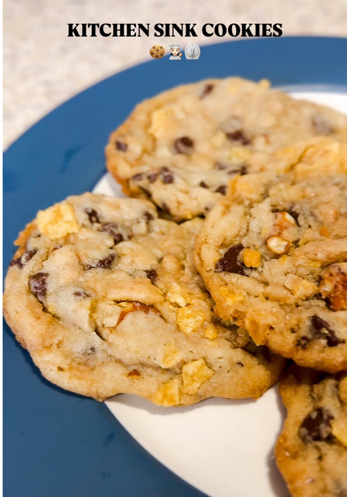 SAVE this reel for next time you’re in the mood to bake or need to bring a dessert somewhere — these kitchen sink cookies are absolutely delicious and so easy to make! You’ll need:  2 cups flour 1 teaspoon baking soda 1/2 teaspoon salt 2 sticks butter, softened 3/4 cup brown sugar 1/2 cup sugar 1 large egg 2 teaspoons vanilla extract 1 1/2 cups semisweet chocolate chips 1 cup toffee pieces 1 cup crushed potato chips 1/2 cup chopped pretzels Preheat the oven to 350 and mix the flour, baking soda and salt in a bowl and set aside. Cream the butter and sugar in a stand mixer until it looks light and fluffy. Add the egg and vanilla extract and mix on low until incorporated. Add the dry ingredients and mix on low until everything is combined. Add the chocolate chips, toffee, potato chips and pretzels and mix until just incorporated. Bake the cookies for 10-12 minutes or until edges are crisp and centers are soft. Allow the cookies to cool for 5-10 minutes and then transfer to a cooling rack. Then all that’s left to do is enjoy! 👩🏻‍🍳🍪⏲️ #cookies #cookierecipe #baking #bakingszn #bakingideas #recipeideas #bakingvideos #bakingreels #cookietiktok | easy recipes, easy cookie recipe, chocolate chip cookies, kitchen sink cookies, Super Bowl dessert, Valentine’s day dessert, valentines day recipe 