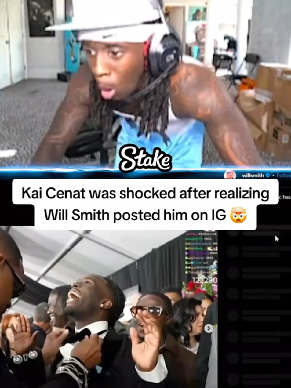 Kai Cenat was shocked after realizing Will Smith posted him on IG 🤯 #kaicenat #fyp 