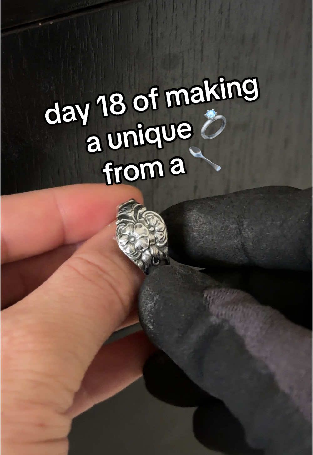 come with me to turn this antique floral spoon into a beautiful spoon ring 🥄💍  also the first person to buy a size 9.5 mystery ring off of this video will get this specific ring so first come first serve 🙌🏻 #spoonring #spoonrings #ValentinesDay #valentinesdaygift #handmadejewelry 