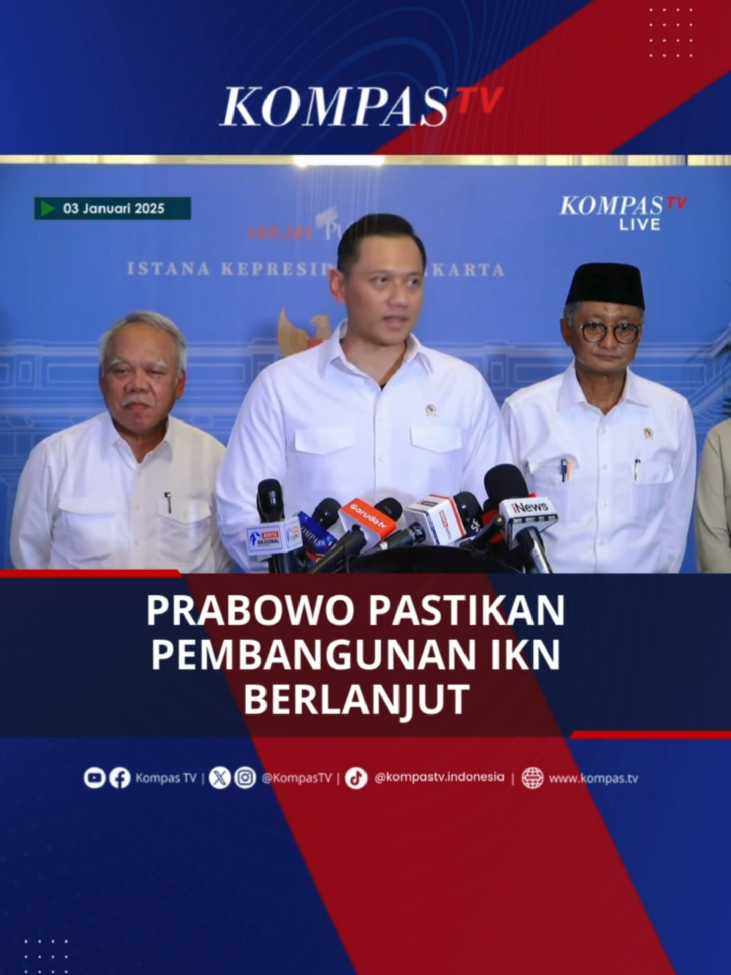 Menteri Koordinator Infrastruktur dan Pembangunan Kewilayahan Agus Harimurti Yudhoyono (AHY) memastikan pemerintah Presiden Prabowo Subianto akan melanjutkan pembangunan Ibu Kota Nusantara (IKN) di Kalimantan Timur.  AHY menyampaikan alokasi anggaran untuk IKN untuk 2025 hingga 2029 sebesar Rp48,8 triliun. #TikTokBerita