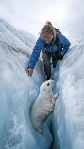 Wildlife Rescue: Woman Helps Baby Seal Out of Dangerous Ice Crevasse #nature #wildlife #rescue #seal #sealpup #animalrescue #ocean #arctic #naturephotography #wildlifephotography #explore #savetheseals #climatechange #natgeo #animals #sealsoftiktok #naturelovers #frozenplanet #wildlifeconservation #loveanimals #planetearth #wildlifeprotection