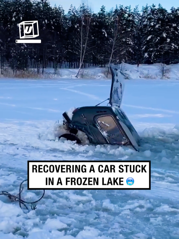 Do you reckon it's still driveable? 😂🥶 🎥:  ViralHog #UNILAD #frozenlake #vehicles #icy #broken