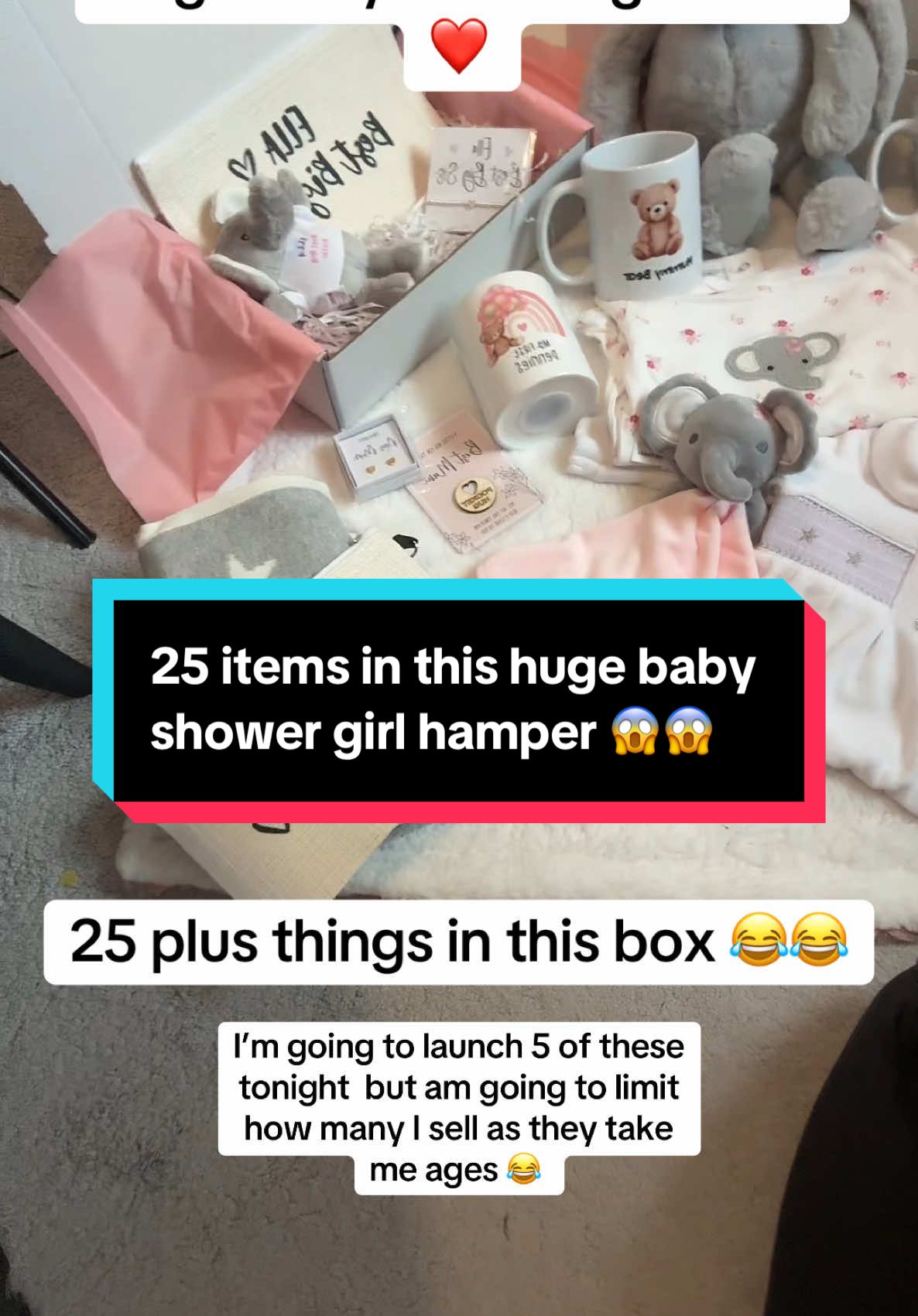 I’m going to launch 5 of these today  but am going to limit how many I sell as they take me ages - 😂 I’ve definitely gone over board on this hamper 😂 #babyhamper #babyshowerhugegiftbox #newbabygift #viralvideos 