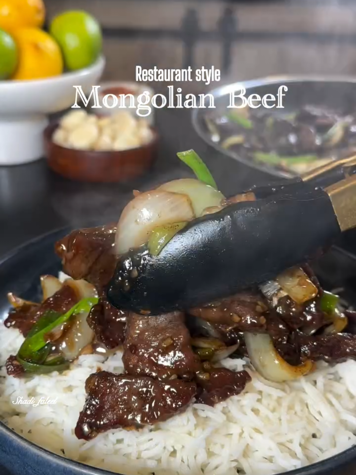 Mongolian Beef !! Tender strips of beef, caramelized to perfect a rich savory-sweet sauce, with a hint of garlic and ginger.   Who’s ready to dig in? Tag your foodie and share the taste! Try it & Tag @Shad_faleel ! LIKE, SAVE, SHARE the reel & FOLLOW @shadi_faleel for more easy recipes. You’ll need: 650g Beef (cut into thin strips 3”size) 2 tbsp Oil 1/2 tbsp Salt 1 tsp Baking soda  1 tsp Black pepper  1 tsp Paprika  2 tbsp Corn flour  1 tbsp Water 4 to 5 tbsp Oil  5 to 6 cloves of Chopped garlic  Handful of Spring onions  1 large White onion  1/3 cup Soy sauce  1 tsp Black pepper  1 tbsp Sugar Handful of Green springs  Follow @shadi_faleel Share & Save the reel. Follow the instructions mentioned on the video. #mongolianbeef #beefstirfry #restaurantstylerecipe #30minutemeals #EasyRecipes #chinesefood #midweekmeals #weeknightdinner 