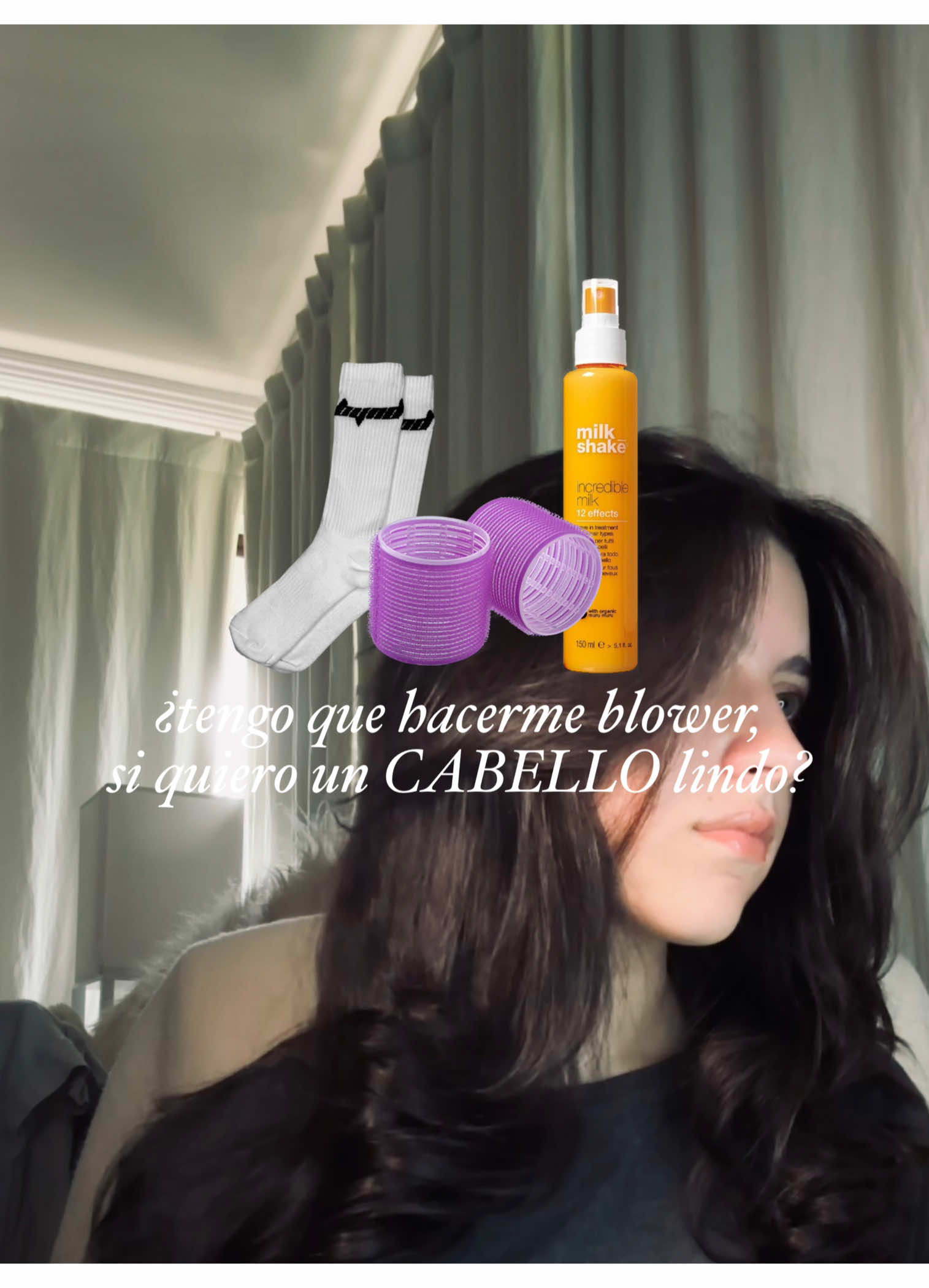 una súper alternativa cuando quiero dormir un ratito más, las medias están mucho más cómodas que los tubitos | #heatlesscurls #hairtok #hair #overnightcurls #medias #fyp #foryoupage #velcrorollers 