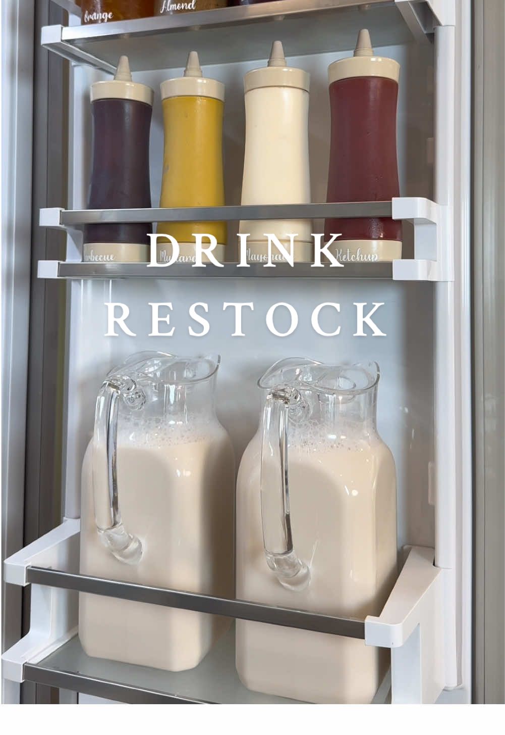 Drink Restock🥛☕️🧋#asmr #drinks #kitchen #fridgerestock #organizedhome #asmrsounds #restock #reset 