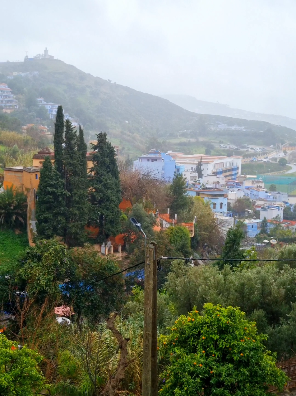 شفشاون الجوهرة الزرقاء تحت المطر 🌧 🌧  💙😍🫶🇲🇦 #شفشاون #chefchaouen  #moroccotravel #foryou #fyp 